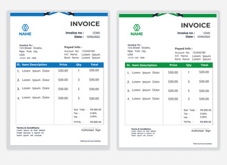  Business Minimal Corporate Invoice design template vector illustration bill form price . Creative template and stationery design payment agreement design template Cash Memo, Vector Quotation Design