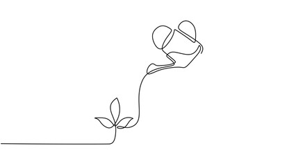 Wall Mural - Watering plant continuous line drawing