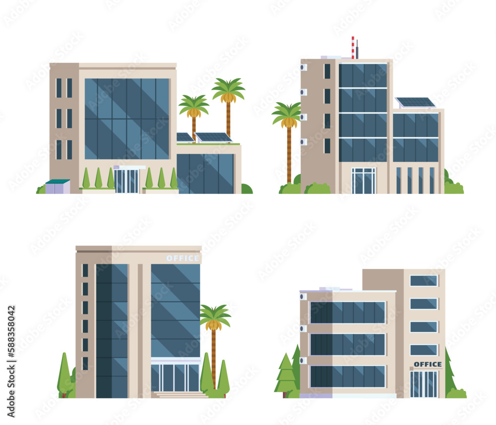 Vector element collection of office building with diverse architecture ...