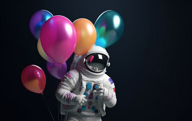 Wall Mural - astronaut with playful balloon mouse ears, presenting a whimsical side against a deep, void-like bac