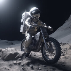 Wall Mural - astronaut riding a dirt bike on the moon's surface, highlighting adventurous extraterrestrial activi