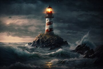 Wall Mural - Fantastic Illumination of a Timeless Lighthouse Generative AI