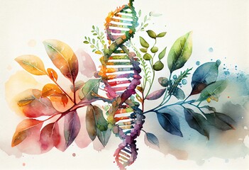 Watercolor Illustration of a Dna Plant Concept. Generative AI