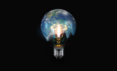 Poster - Global warming concept - Planet earth is melting in a lamp because of candle fire 