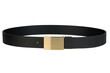 Coiled black fashion belt for men with gold buckle Isolated on a white background.