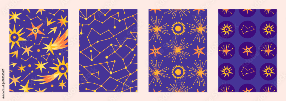 Set of vector illustrations of abstract celestial bodies. Patterns of ...