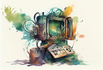 Wall Mural - watercolor illustration of a technology concept. generative ai