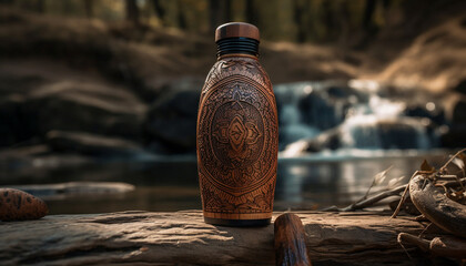 Poster - Rustic jar blends ancient beauty in nature design generated by AI