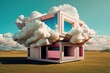 Computer clouds surreal utopia created with Generative AI 