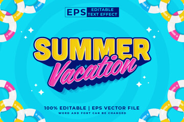 Editable text effect Summer Vacation 3d Cartoon template style premium vector