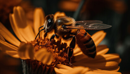 Poster - Honey bee collecting pollen from single flower generated by AI