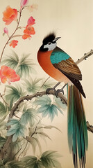 Sticker - Chinese style art illustration bird Generative AI