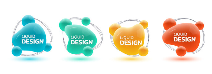 Wall Mural - 3d abstract liquid shapes. fluid badge or logo set. modern organic bubbles design for banner or post
