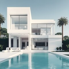 3d render luxury villa house, clean house