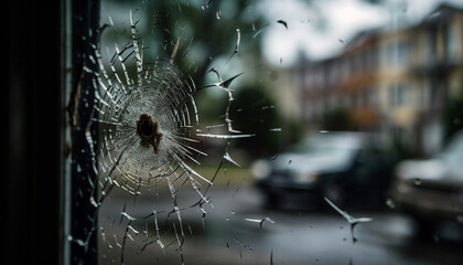 Poster - Spider web trap catches dew drops in rain generated by AI