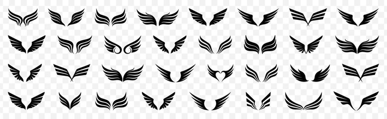 black wings collection. black wing icons. set of black wings design