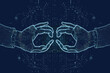 © ADDICTIVE STOCK - ASCII Art style Illustration of connecting hands over blue background. Generative AI