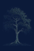 ASCII Art Style Illustration Of Tree Over Blue Background. Generative AI