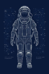 ASCII Art style Illustration of astronaut over blue background. Generative AI
