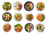 Fototapeta Kuchnia - set of plates of food isolated on transparent background, top view