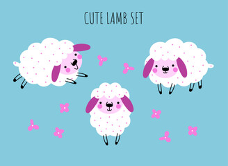 Wall Mural - Set of cute funny lambs