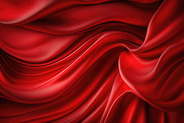 AI generated beautiful elegant red soft silk satin fabric background with waves and folds