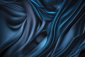 ai generated beautiful elegant blue soft silk satin fabric background with waves and folds