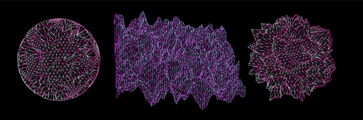 Wall Mural - set of 3d glitched planes made of mesh. generative art plots for data visualization and analysis sub
