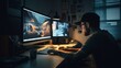 © Maksym - A graphic designer working on his computer with creative artwork and design displayed on the screen Generative AI