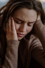 Portrait of unhappy young woman, concept of mental health.