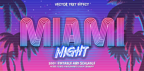 Wall Mural - Retro Shiny 80's Miami Beach Vector Editable Text Effect Template