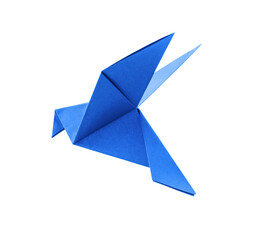 Wall Mural - Blue paper dove origami isolated on a white background