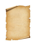 Fototapeta Boho - Old mediaeval paper sheet. Parchment scroll isolated on white