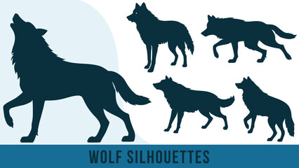 Wall Mural - Collection of Detailed Wolf Silhouette Vectors