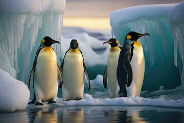 Wall Mural - Emperor penguins in Antarctica on an ice floe. Generative AI