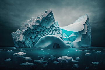 Wall Mural - huge floating iceberg in the arctic. climate catastrophe, global warming concept. Generative AI