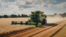 Combine harvester harvesting a barley field, Generative AI