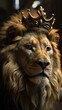 Portrait of a lion king with crown, close-up. Generative AI