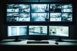 © MVProductions - Surveillance room with lots of monitors monitoring CCTV cameras, high quality generative ai
