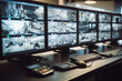 © MVProductions - Surveillance room with lots of monitors monitoring CCTV cameras, high quality generative ai