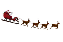 Side View Of Santa Claus Riding On Sleigh During Christmas