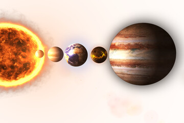 Wall Mural - composite image of planets with sun against white background