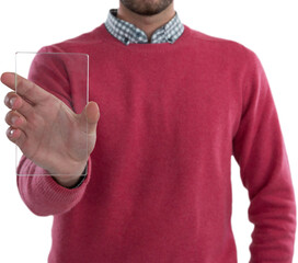 Sticker - Mid section of man holding glass mobile phone