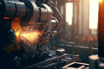 Industrial abstract background with machinery details. Shiny metal equipment concept. Generated AI.