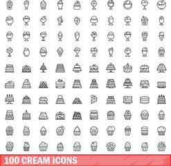 Sticker - 100 cream icons set. Outline illustration of 100 cream icons vector set isolated on white background