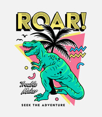 Wall Mural - Hand-drawn 90s-style vector dinosaur illustration. For t-shirt prints, posters, and other uses.