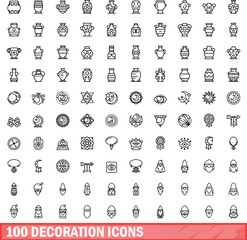 Wall Mural - 100 decoration icons set. Outline illustration of 100 decoration icons vector set isolated on white background