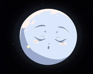 Wall Mural - Illustration of a Cute Cartoon Moon in the Night Sky.