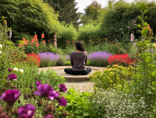 A Person Meditating In A Vibrant Garden | Generative AI
