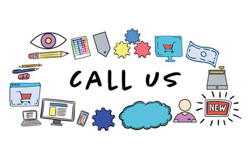 Sticker - Call us text amidst various icons